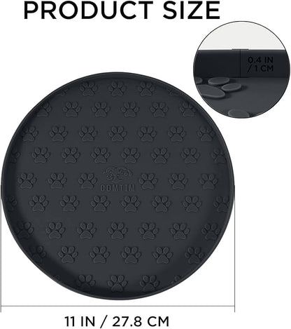Comtim Waterproof Dog Food Mat - 2 Pack Silicone Pet Food Mat Dog Food Bowl Mats Cat Water Mats Eating Tray, Non-Slip Pet Placemat with Lip for Messy Drinkers to Protect Floor, Black 11"×11"
