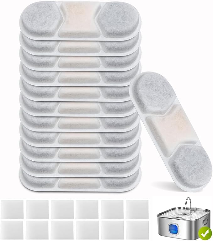 12 Pack Dog Water Fountain Filters Fit for WF120 Large Dog Water Bowl Dispenser 410oz/3.2Gal/12L Automatic Pet Fountain