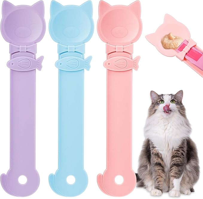 3 Pcs Cat Treat Spoon Squeeze, Cute Pet Feeder Spoon, Multi-Function Lickable Wet Food Dispenser for Liquid Snack Puree Pet Supplies (3 Colors)