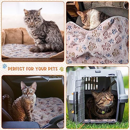 Tatuo 4 Pack Fleece Dog Blanket for Pet,Beige,41 x 30 Inch,Paw - Image 4