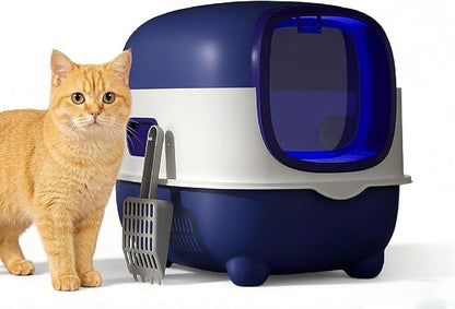 Cat Litter Box – Enclosed Hooded Design, Odor Control & Splash-Resistant, Ultra-Quiet for Kittens & Cats, Easy-Clean, Space-Saving