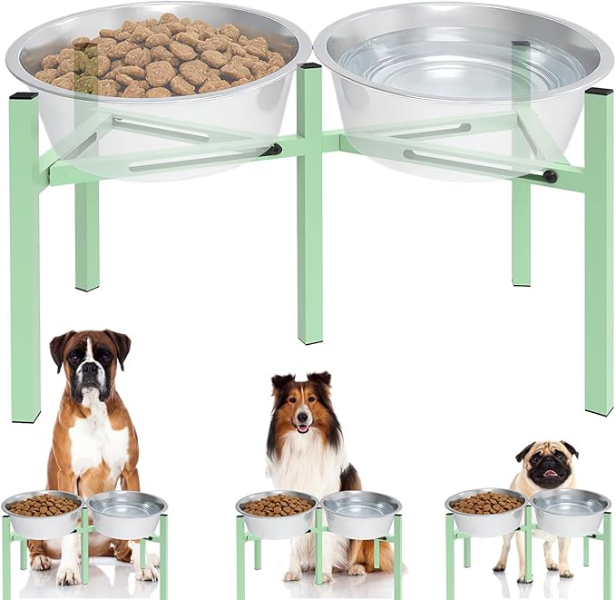 Adjustable Elevated Dog Bowl Stand, Metal Feeder Riser for Large Medium Dogs, Portable Travel Design, Slow Feeder Compatible (Without Bowls)