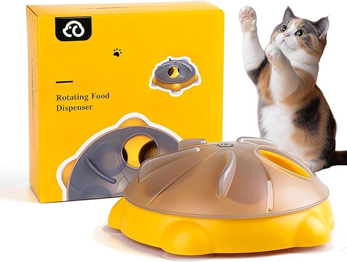Interactive Cat Toy, Cat Slow Feeder with a 360-degree Rotating Design,Non-Slip Base Cats Puzzle Feeder Enrichment Toys for Indoor Cats