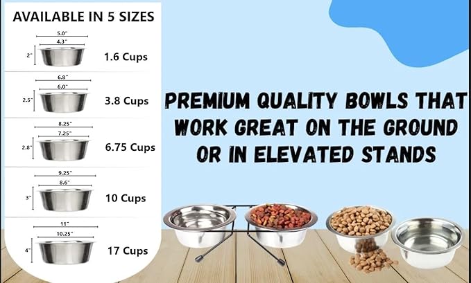 Greendale - 4 Pack - 3.8 Cup Capacity - Stainless Steel Metal Dog Bowls - Perfect for Dog Food and Water. Wrong Size? Click to Look at Our Size Options.