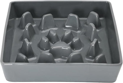 GDCZ Dog Slow Feeder Bowls, Square Ceramic Pet Food Bowl for Medium Breed, Fun Dog Bowls to Slow Down Eating (Grey, M-1.8 Cups)