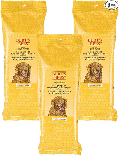 Burt's Bees for Pets Honey Multipurpose Dog Grooming Wipes, Gentle Hypoallergenic Spot Cleaning Sheets, pH Balanced Natural Origin Formula for Paws, Face and Butt, 50 Count - 3 Pack