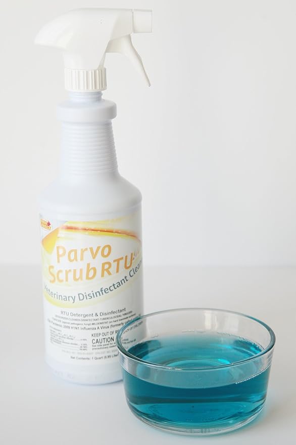 ParvoScrub RTU Disinfectant & Deodorizer, Veterinary Kennel Cleaner, Ready to Use, 32 oz Quart (1 Bottle)