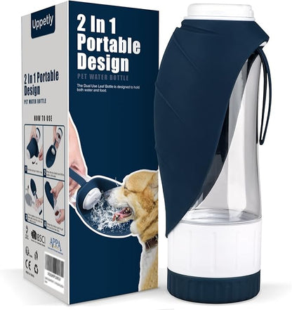 Uppetly Dog Water Bottle, Portable Pet Water Bottle with Food Container and Drinking Feeder, Leak Proof, BPA-Free, Foldable Puppy Water Cup Dispenser for Outdoor Walking, Travel, Hiking 20OZ