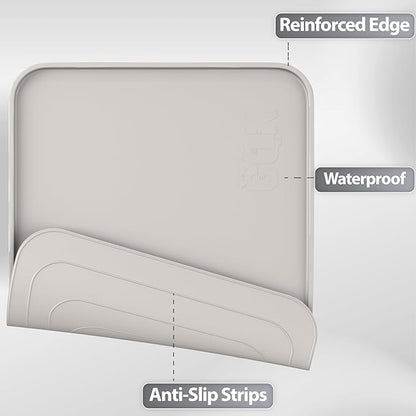 Silicone Dog Food Mat, Waterproof Anti-Slip Pet Feeding Mat with Warped Resistant Raised Edge,Spill-Proof Lip Floor Protection,Dishwasher-Safe Pet Placemat for Dogs & Cats(M 20" x 14" Beige Gray)