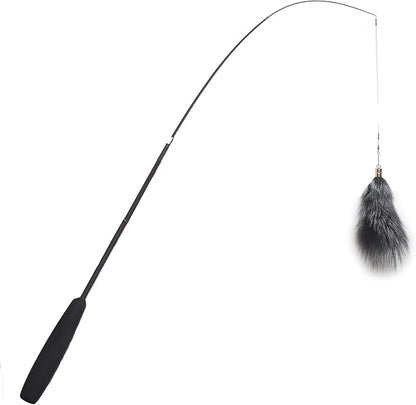 Fosrion Real Raccoon Tail Fur Cat Bites Toy with Three Section Retractable Carbon Fiber Rod (Fox Fur Piece, Tail & Fishing Rod)