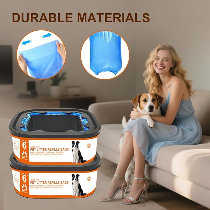 42 FT Jumbo Refill Pet Waste Bags Compatible with Pet Dogs Genie Dog Waste Disposal System Pails, Up to 6 months of Supply,EVOH Ultimate Odor Control Dog Poop Bags,2 Pack