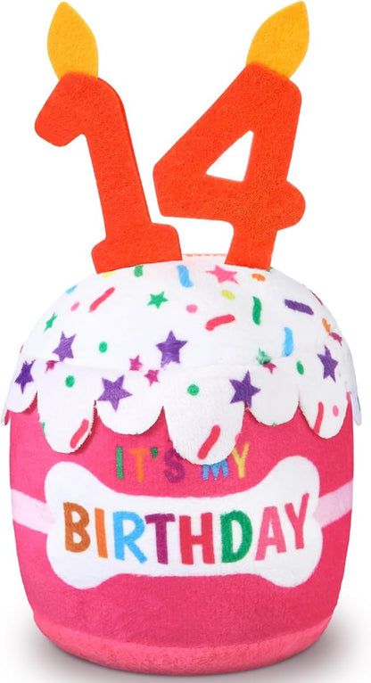 Dog Birthday Cake Toy Accessories for Girl Boy Gifts, Squeaky Plush Toy for Dog Birthday Party Decor Favor for Large, Medium and Small Dogs(14th,Pink)