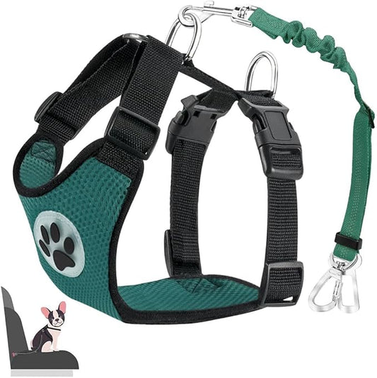 Lukovee Dog Seat Belt for Car, Adjustable Dog Car Harness for Large Medium Small Dogs, Soft Padded & Breathable Mesh Dog Seatbelt with Car Strap and Carabiner (Green,L)