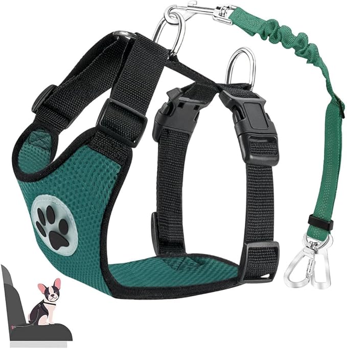 Lukovee Dog Seat Belt for Car, Adjustable Dog Car Harness for Large Medium Small Dogs, Soft Padded & Breathable Mesh Dog Seatbelt with Car Strap and Carabiner (Green,S)
