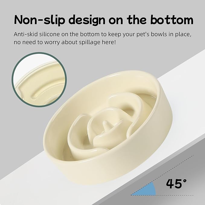 Ceramic 0.9 Cup Dog Bowl Slow Feeder for Small Dog, 6.1inch Pet Slow Feeder, Stop Bloat, Preventing Choking(1 Bowl-Beige)