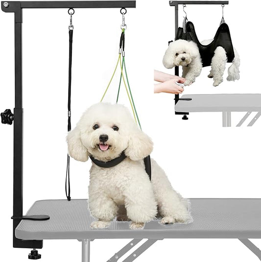 Breeze Touch Dog Grooming Arm - 32" Dog Grooming Table Arm with Clamp and Post, Loop Noose, No Sit Haunch Holder Grooming Restraint for Small & Medium Dogs
