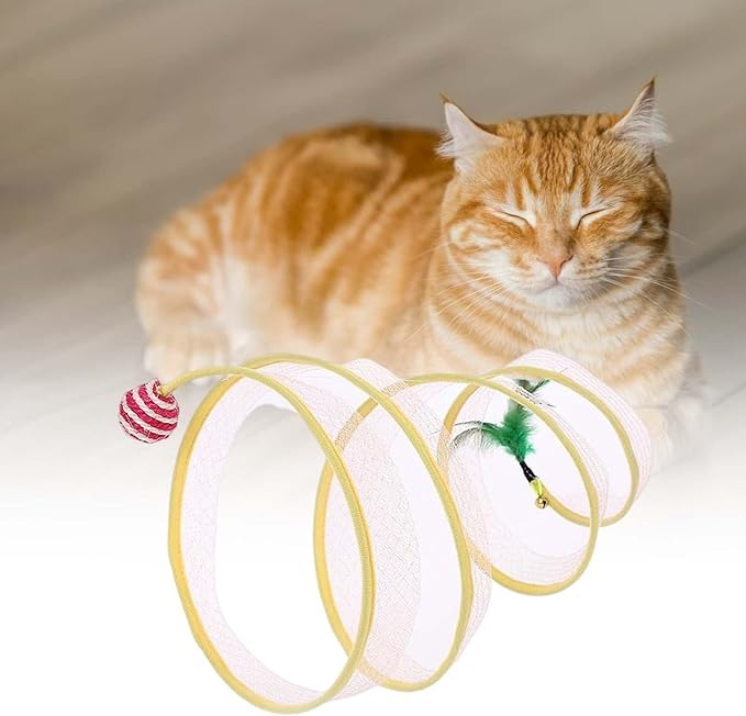 Generic Cat Interactive Toys Pet Spring Game Folding Indoor S-Type Cat Tunnel Toy for Puppy Kitten Accessories Home B Sisal Round