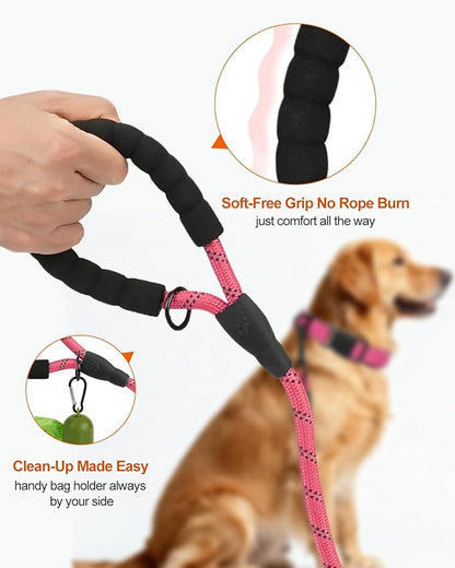 Joytale Dog Leash for Large Dogs, Heavy Duty Nylon Leashes with Comfortable Padded Handle and Highly Reflective Threads, Ideal for Walking and Training, Pink, 5'×1/2''