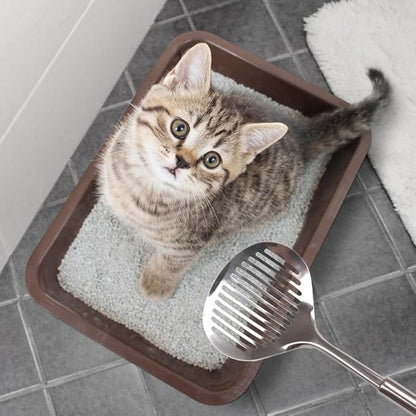 2pcs Cat Litter Scoop, Stainless Steel Litter Scoop Long Handle Durable Cat Mesh Shovel (Sliver)