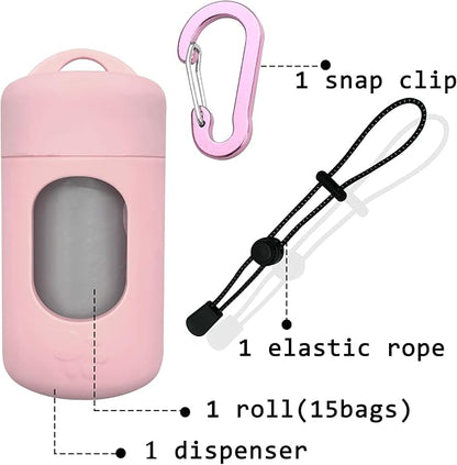Dog Poop Bag Dispenser for Leash with Snap Clip, Skin-friendly Texture Waste Bag Holder for Dog Walks and Cats, Pets Litter Bag Container, Indoor & Outdoor Use (Pink, 1)
