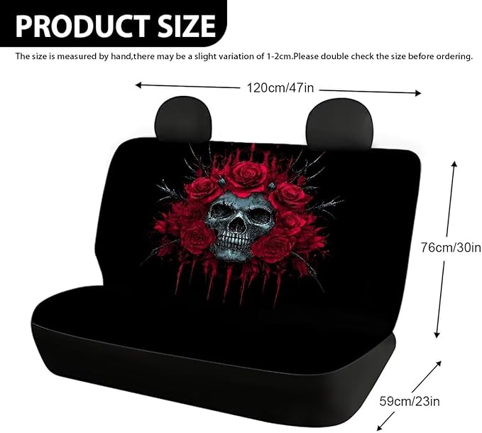 AFPANQZ Rose Skull Car Seat Cover Rear Seats Only High Stretchy Washable Bucket Seat Cushion Protector Backseats Covers for Girls Women, Fit Most Cars, Sedan, SUV