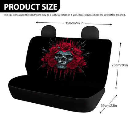 AFPANQZ Rose Skull Car Seat Cover Rear Seats Only High Stretchy Washable Bucket Seat Cushion Protector Backseats Covers for Girls Women, Fit Most Cars, Sedan, SUV
