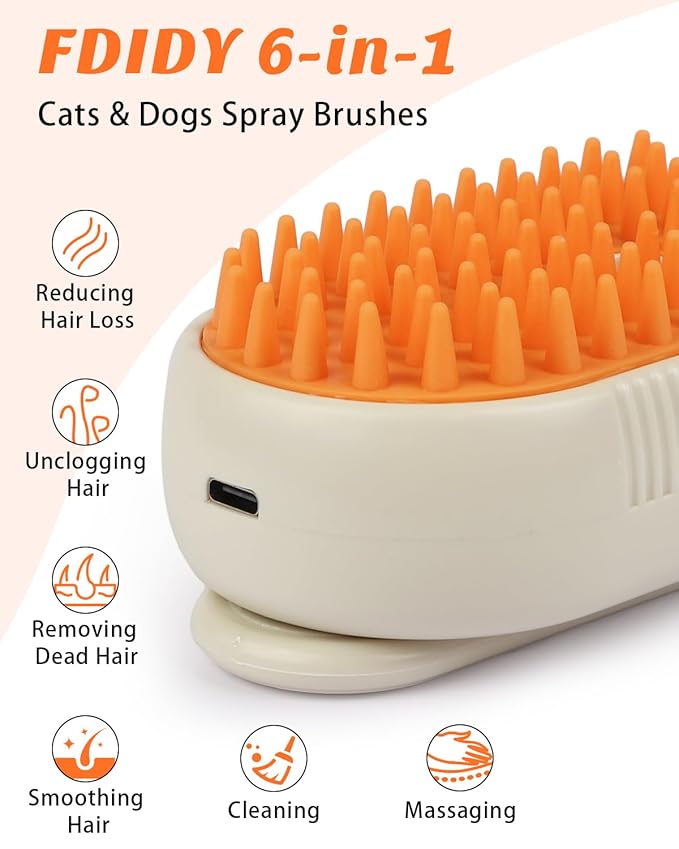 4 in 1 Cat Steam Brush for Shedding, Portable Anti-Static Grooming Comb for Cats & Dogs, Steam Misting Water Brush, Self-Cleaning Pet Hair Remover, Indoor Cat Spray Brushes for Cats & Dogs