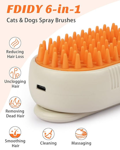 4 in 1 Cat Steam Brush for Shedding, Portable Anti-Static Grooming Comb for Cats & Dogs, Steam Misting Water Brush, Self-Cleaning Pet Hair Remover, Indoor Cat Spray Brushes for Cats & Dogs