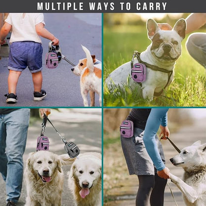 PetAmi Dog Poop Bag Holder for Leash, Dog Pet Waste Bag Dispenser For Poop with Clip for Doggie Puppy Walking Accessories Travel Camping, Dog Treat Pouch Supplies, Purple