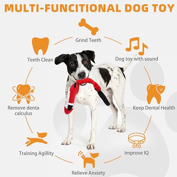 KOOLTAIL Christmas Santa Dog Toys, Tough Plush Dog Chew & Squeaky Toys with Crinkle Paper, Interactive Training & Tug of War Puppy Teething Toy for Indoor Outdoor Play for Small Medium Large Dogs