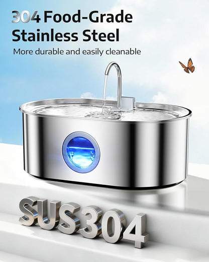 4.2Gal Dog Water Fountain for Large Dogs, 16L Stainless Steel Dog Fountain Water Bowl with Multi-Filtration & Deeper Drinking Tray, Extra Large Pet Water Fountain with Water Window(with 7 Filters)