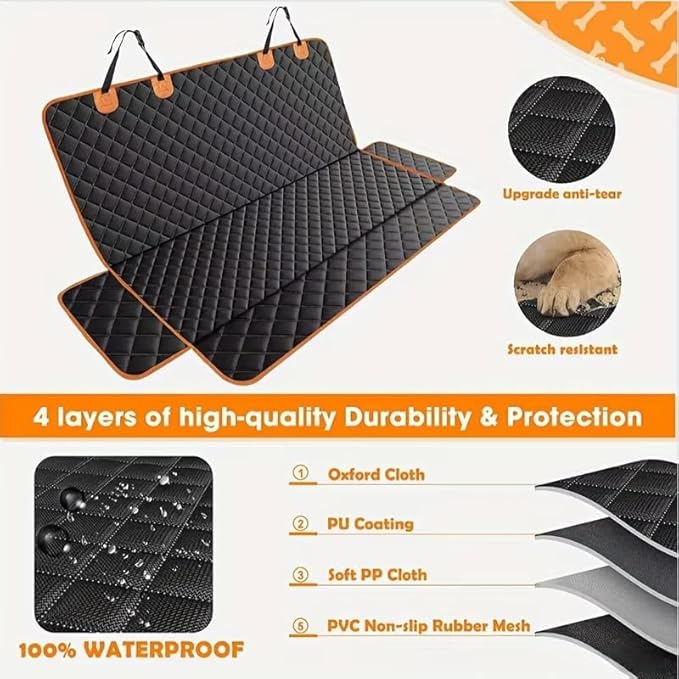 Dog Car Seat Cover for 2019-2023 2024 2025 Chevy Chevrolet Blazer, Waterproof 4-Layer Back Seat Protector Non-Slip Pet Bench Cover with Safety Belt
