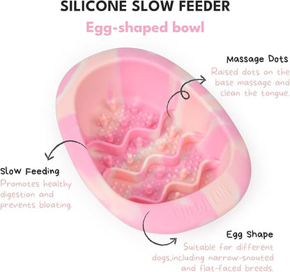 CHEWFFON Easter Dog & Cat Lick Mat Bowls, BPA-Free Silicone Slow Feeder Bowl with Suction Cups, Non Slip Pet Food Bowl Reduces Boredom and Anxiety, Dishwasher Safe, Cotton Candy Small