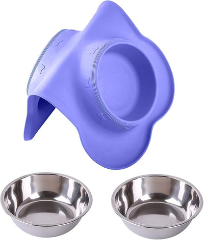 Hubulk Pet Dog Bowls 2 Stainless Steel Dog Bowl with No Spill Non-Skid Silicone Mat + Pet Food Scoop Water and Food Feeder Bowls for Feeding Small Medium Large Dogs Cats Puppies (X- Large, Purple)…
