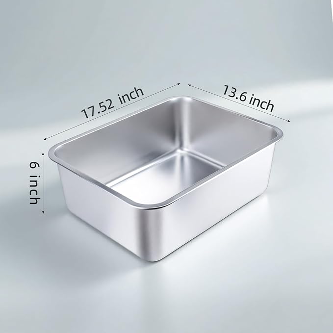 Stainless Steel Cat Litter Box - Large Metal High-Sided Pan for Cats, Pets, Non-Stick, Odor-Free, Easy to Clean, Splash-Proof, Durable ((2 Pack) 17.7" L x 13.8" W x 6" H)