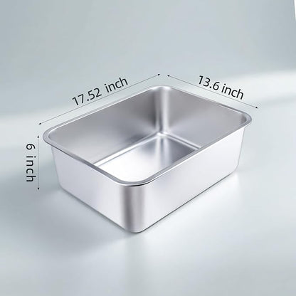 Stainless Steel Cat Litter Box - Large Metal High-Sided Pan for Cats, Pets, Non-Stick, Odor-Free, Easy to Clean, Splash-Proof, Durable ((2 Pack) 17.7" L x 13.8" W x 6" H)