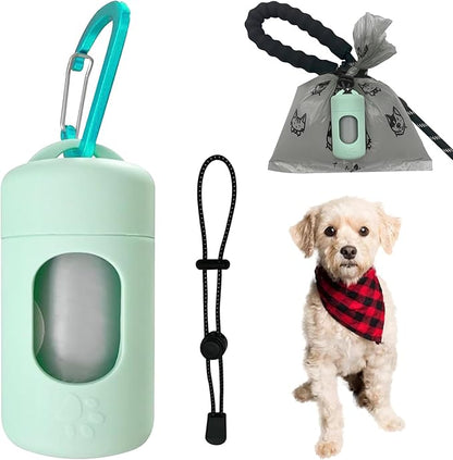 Dog Poop Bag Dispenser for Leash with Snap Clip, Skin-friendly Texture Waste Bag Holder for Dog Walks and Cats, Pets Litter Bag Container, Indoor & Outdoor Use (Green, 1)