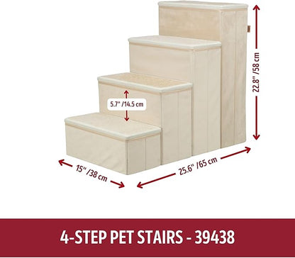Trixie Velour Foldable 4-Step Pet Stairs with Storage, Collapsible, Storage Compartments for Pet Toys, Beige