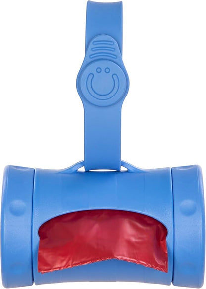 Ubbi Retractable Dog Poop Bag Holder and Dispenser with Silicone Strap Leash Attachment, Includes 2 Rolls of Lavender Scented Leakproof Waste Bags, Blue