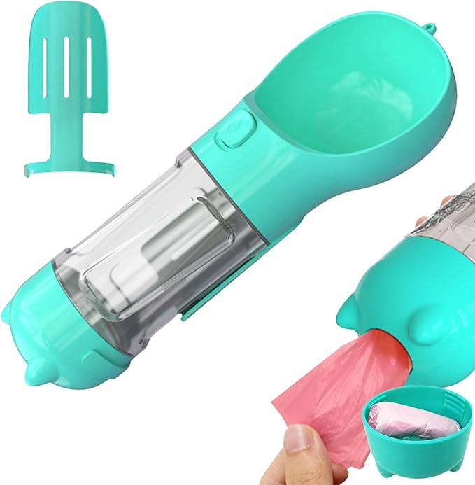 Portable Travel Pet Water Bottle – Leakproof Dog Water Dispenser with Poop Bag Holder & Waste Shovel – Ideal for Walking, Hiking & Outdoor Adventures (Blue)