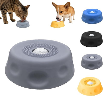 Dog Lick Bowl with Ball,Lick Ball Bowl for Dogs,Dog Licking Bowl with Rolling Ball,Slow Feeder Ball Bowl to Slow Pet Eating,Rolling Ball Dog Bowl Give Pet More Time to Enjoy Eating. (Gray)