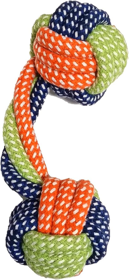 Cotton Rope Dog/Cat Toy, Handmade Braided Dumbbell Style Crew Toy, Multicolor Chew Toy for Dogs/Cats, Tough Dental Knot (1-Piece Set)