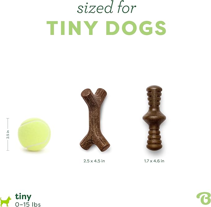 Benebone 2-Pack Maplestick/Zaggler Durable Dog Chew Toys, Real Bacon, Real Maplewood, Made in USA, Tiny, Extra Small, Brown