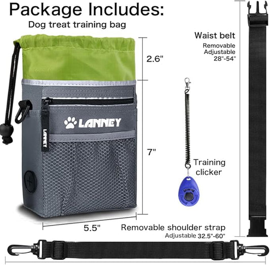 Dog Treat Pouch - 3 Ways to Wear Dog Treat Bag, Dog Training Treat Pouches for Pet Training with Clicker, Shoulder Strap, Adjustable Belt, Poop Bag Dispenser, Easily Carrying Kibble Snacks Pet Toys