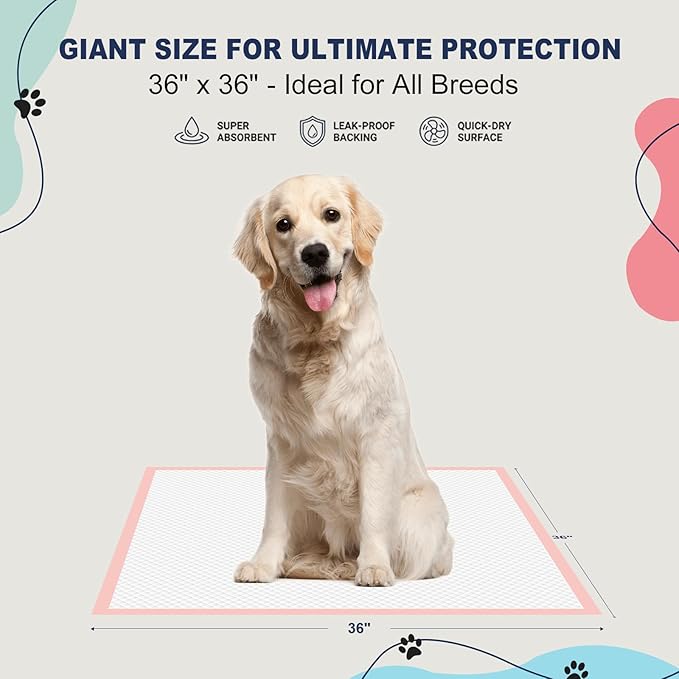 XXL Dog Pee Pads 36"x36" Extra Large Pink Puppy Pads, 6-Layer Super Absorbent & Leak-Proof Potty Training Pads, 35 Count Pet Pads for Cats, Rabbits & Small Animals