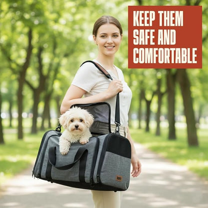 Soft Sided Pet Carrier for Small Dogs & Cats (Up to 9 lbs) – Airline Approved Underseat Travel Bag with Breathable Mesh, Luggage Strap & Washable Mat – Compact & Lightweight, Grey