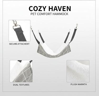 20.9 x 13.8 in Pet Hammock, Gray Plaid Cat Hammock for Cage, Soft Fleece Sleeping Bed, Hanging Warm Winter Swing Bed
