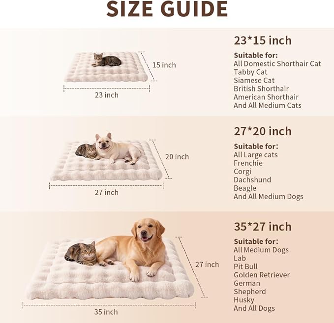 Large Dog Bed Mat, Extra Large Plush Faux Fur Washable Pet Bed for Large Dogs, Non-Slip Fluffy Dog Mat – Machine Washable XL Dog Sleeping Pad for Large Breeds, 35 x 27 Inch White