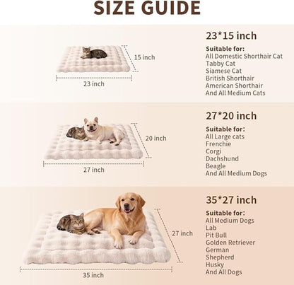Cat & Dog Bed Mat, Soft Plush Faux Fur Kneading Pet Bed for 2 Cats or Small Dogs, Machine Washable Cat Sleeping Pad, Non-Slip Fluffy Pet Rug for Indoor Cats Kittens & Small Dogs, 27x20 In White