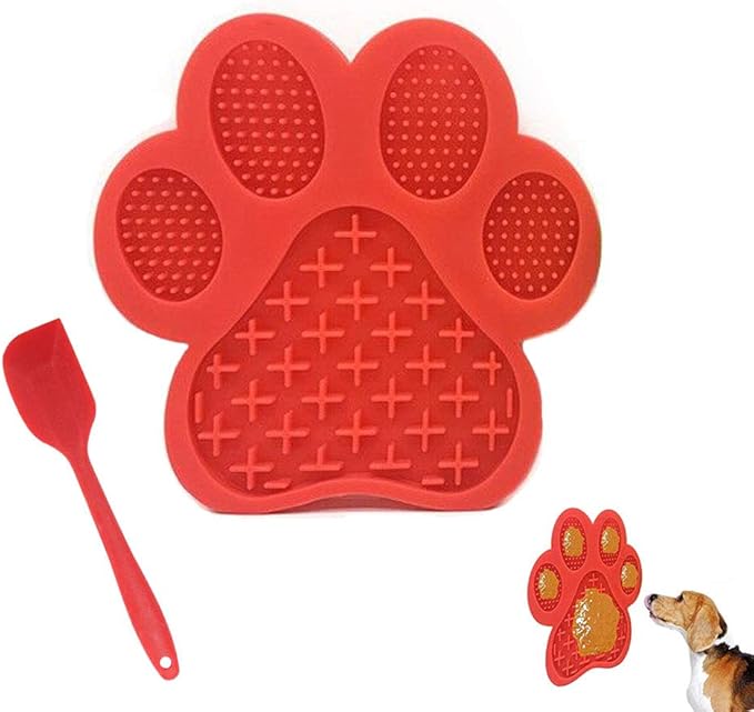 Dog Licking Mat for Anxiety Peanut Butter Slow Feeder Bowls Licking Pad with Strong Suction to Wall for Pet Bathing,Grooming,and Dog Training (Red)